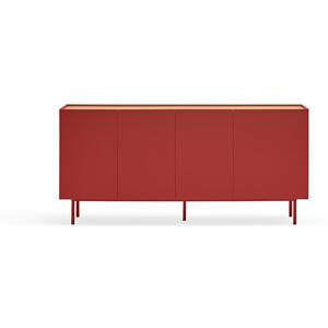 Arista Four Door Sideboard with three internal drawers - Bordeaux Red and Light Oak Finish