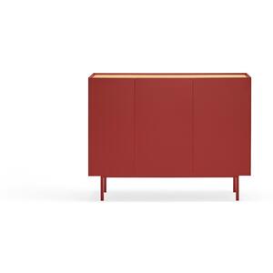 Arista Three Door Sideboard with three internal drawers - Bordeaux Red and Light Oak Finish
