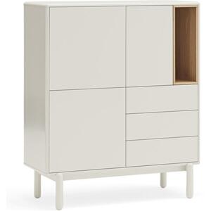 Corvo Three Door Three Drawer Cabinet - Pebble White and Light Oak Finish