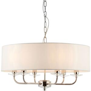 Nixon Round Faux Silk White Shade Pendant Light 3 or 6 Arms in Bright Nickel or Brass