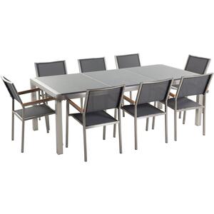 8 Seater Garden Dining Set Grey Granite Top and Grey Chairs GROSSETO by Beliani