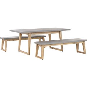 Oria 6 Seater Grey Concrete & Wood Garden Dining Set - Table & 2 x Benches