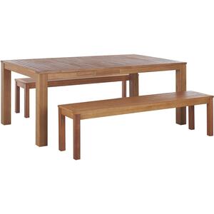 6 Seater Eucalyptus Garden Dining Set Table and Benches Natural MONSANO by Beliani