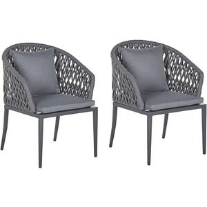 Set of 2 x Lipari Grey Garden Chairs Roped Rattan Finish