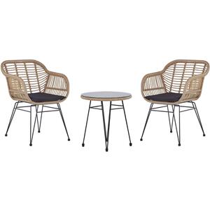 TROPEA PE Natural Rattan Bistro Set with 2 x Chairs & Side Table