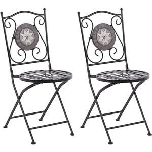 CARIATI Vintage Mosaic Metal Garden Chairs Black - Set of 2