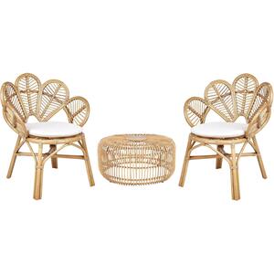 FLORENTINE II Natural Rattan Bistro Set - 2 Chairs + Side Table