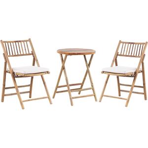 Savalletri Bamboo Bistro Set Light Wood and Off-White Cushions