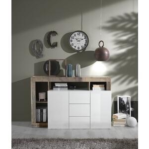 Florence Sideboard Two Doors/Three Drawers - White Gloss and Natural Wood Finish