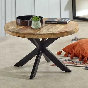 Surrey Solid Mango Wood Round Coffee Table With Metal Cross Legs 