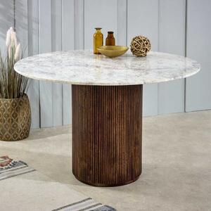 Opal Dark Wood Round Dining Table Round With White Marble Top 
