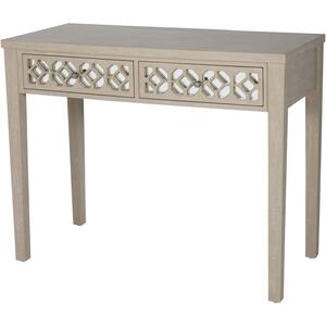 Campbell Antiqued Natural 2 Drawer Console Table with Mirrored & Fretwork Front
