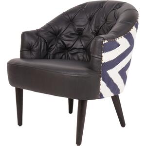 Admiral Funky Black Leather Occasional Chair with Navy and White Zig-Zag