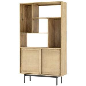 Maddox Antiqued Acacia Wood Bookcase 2 Sliding Door with Storage