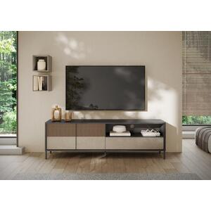 Bronte Low Sideboard / TV Stand  Two Doors One Drawer  - Black Lava, Clay and Walnut Wood Finish
