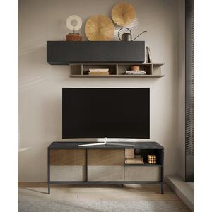 Bronte TV Stand Two Doors / One Drawer  - Black Lava, Clay and Walnut Wood Finish