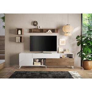 Moritz Large TV Unit - Gloss White and Walnut Finish  by Andrew Piggott Contemporary Furniture