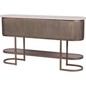Belvedere Art Deco Gold Console With White Grey Marble Top and Shelf
