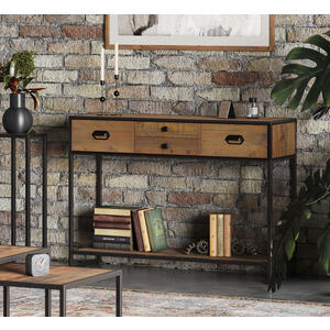 Ooki Reclaimed Wood & Black Steel Large Console Table 4 Drawers