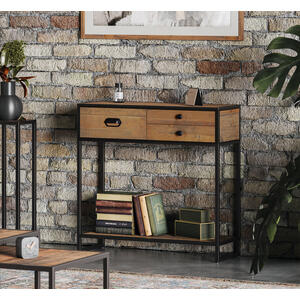 Ooki Reclaimed Wood & Black Steel Small Console Table 3 Drawers
