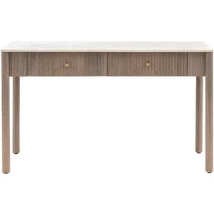 Marmo Ribbed Mango Wood Console Table 2 Drawers with White Marble Top