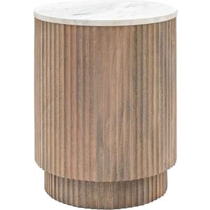 Marmo Ribbed Mango Wood Side Table with White Marble Top