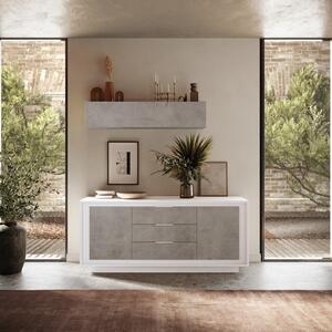 Luna Two Doors / Three Central Drawers Sideboard - Matt White and Cement Grey Finish 