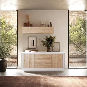 Luna Two Doors / Three Central Drawers Sideboard - Matt White and Cadiz Oak Finish by Andrew Piggott Contemporary Furniture