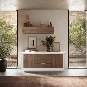 Luna Two Doors / Three Central Drawers Sideboard - Matt White and Mercure Oak  Finish by Andrew Piggott Contemporary Furniture