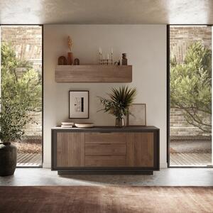 Luna Two Doors / Three Central Drawers Sideboard - Black Lava and Mercure Oak Finish