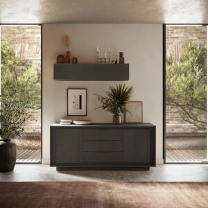 Luna Two Doors / Three Central Drawers Sideboard - Black Lava  Finish