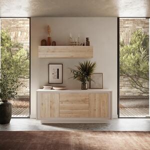 Luna Two Doors / Three Central Drawers Sideboard - Cashmere and Cadiz Oak Finish by Andrew Piggott Contemporary Furniture