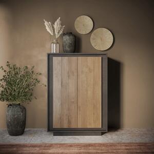 Luna Two Door High Sideboard - Black Lava and Mercure Oak Finish by Andrew Piggott Contemporary Furniture