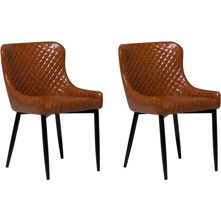 Set of 2 - Solano Diamond Stitch Curved Dining Chairs - Leather, Fabric ...