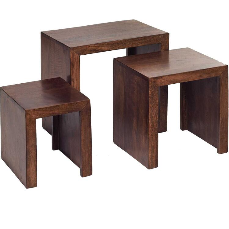 Dakota Dark Wood Mango Nest of 3 Tables Hardwood | Side tables