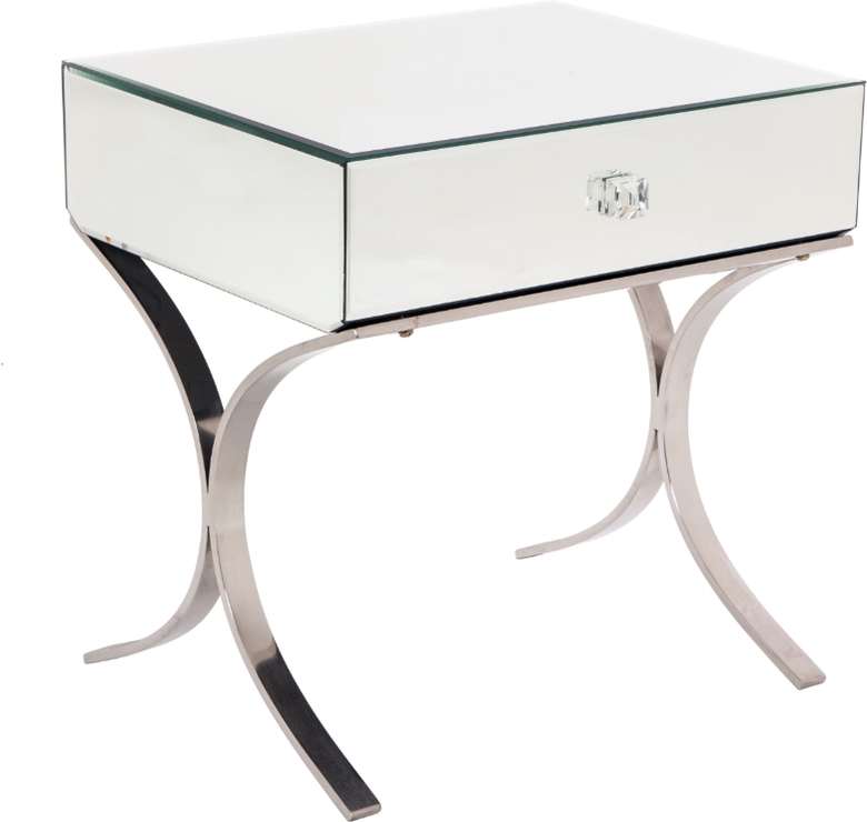 One Drawer Mirrored Bedside Table, Mirrored Glass Bedside Table