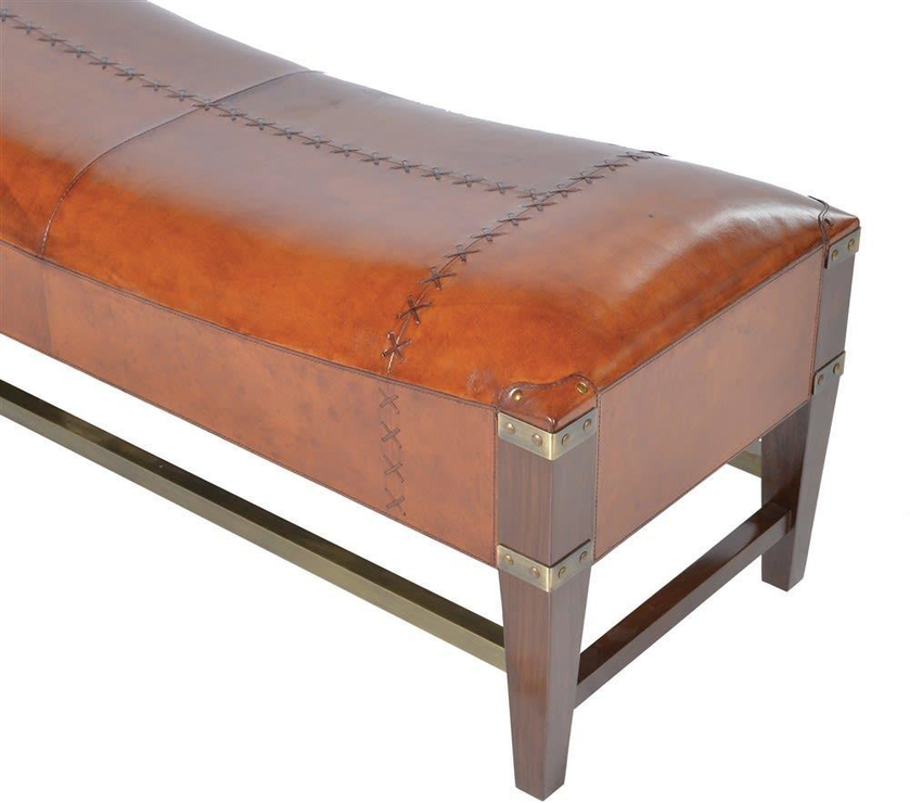 Tan Leather And Wood Bench Benches, Brown Leather Hallway Bench