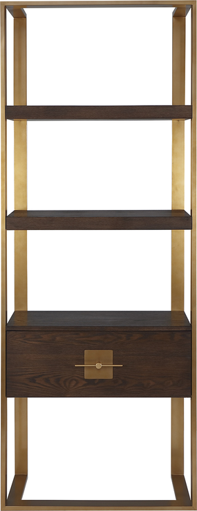 Ophir Brown Oak and Brass Contemporary Shelving | Bookcases and shelves