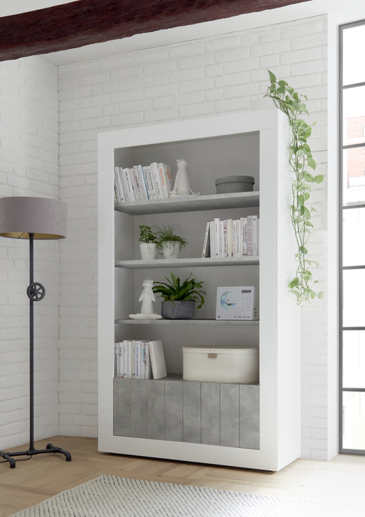 Four Shelf Bookcase White Gloss, Light Grey Bookcase