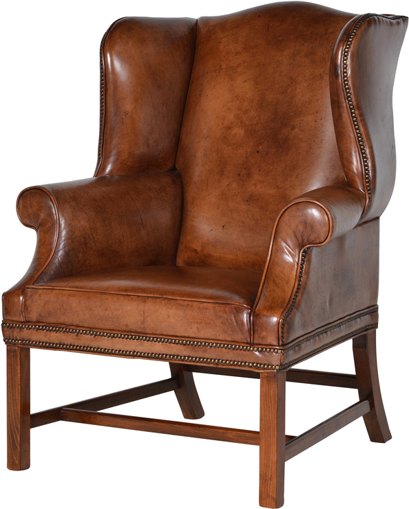 Italian Vintage Tan Leather Wing Chair, Italian Designer Leather Chairs