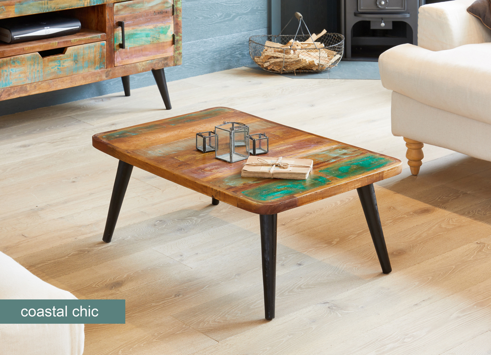 Coastal Chic Rectangular Coffee Table, Reclaimed Timber Side Table