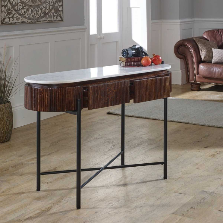 Metal wood deals console table