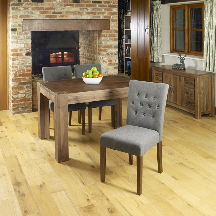 Slate Grey Upholstered Dining Chair, Walnut And Grey Dining Table Chairs
