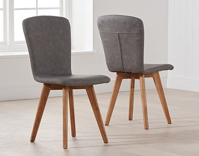 Staten Faux Grey Leather Retro Dining, Leather Wooden Dining Chairs