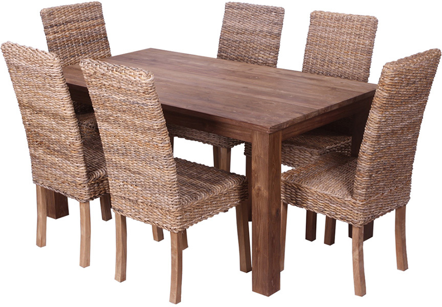 Pancor 180cm Reclaimed Wood Dining Table And 6 Banana Leaf Chair Set Dining Tables