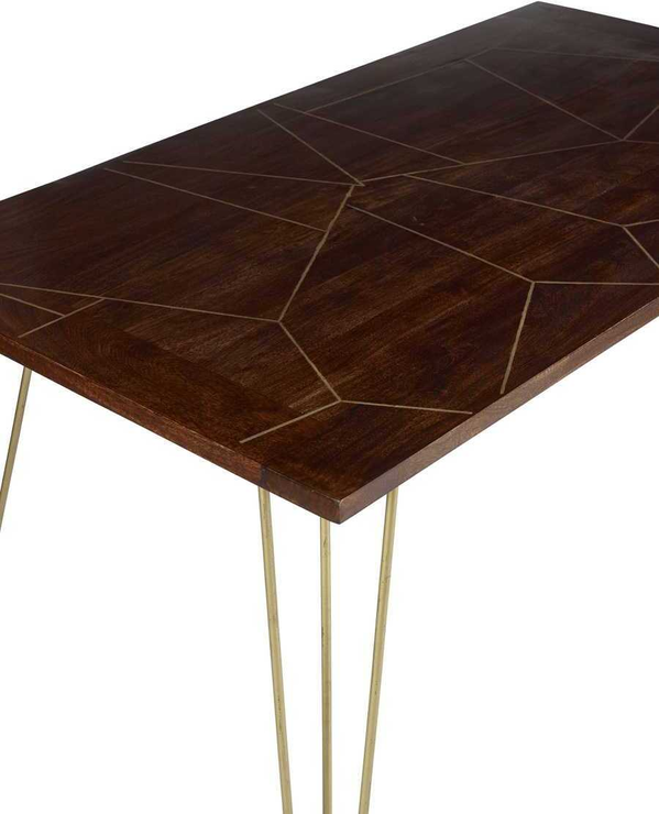 Dark Wood & Gold Retro Rectangular Dining Table 160cm x 85cm