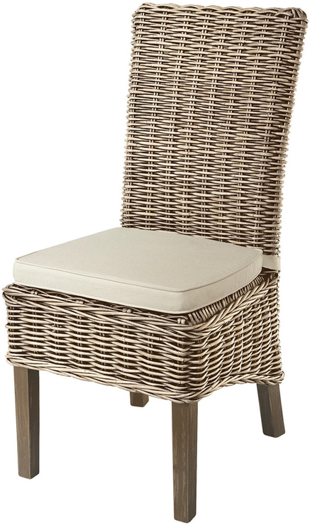 Grey Wash High Back Rattan Dining Chair, High Back Wicker Chairs With Cushions