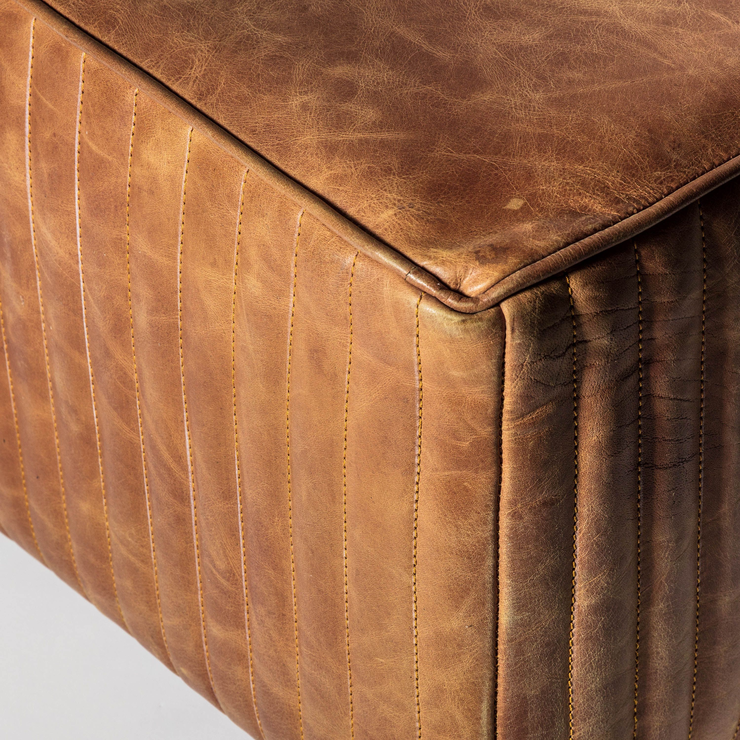 Barham Buffalo Leather Ottoman Slab / Coffee Table with Ribbed Stitch  Detailing in Black or Tan Brown Leather