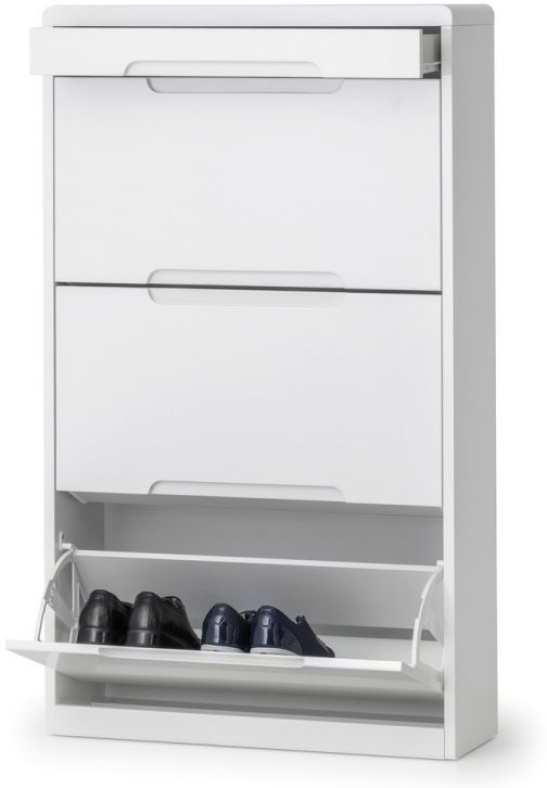 Brooklyn Shoe Cabinet With Drawer, White Gloss Wall Mounted Shoe Cabinet