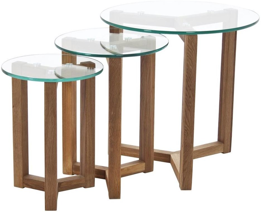 Osaka Modern Nest Of 3 Tables In Oak With Glass Tops